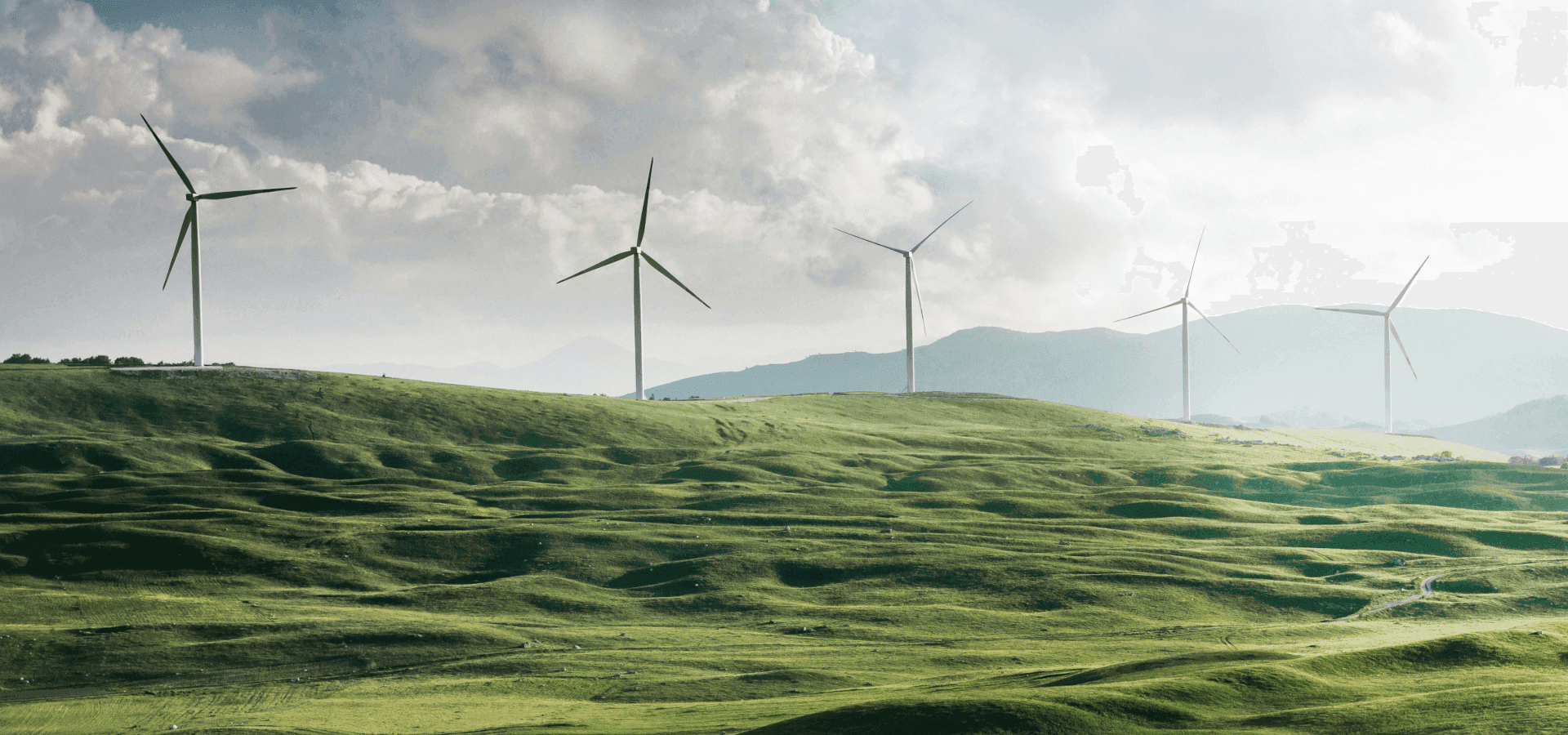 Tres molinos eólicos en el horizonte